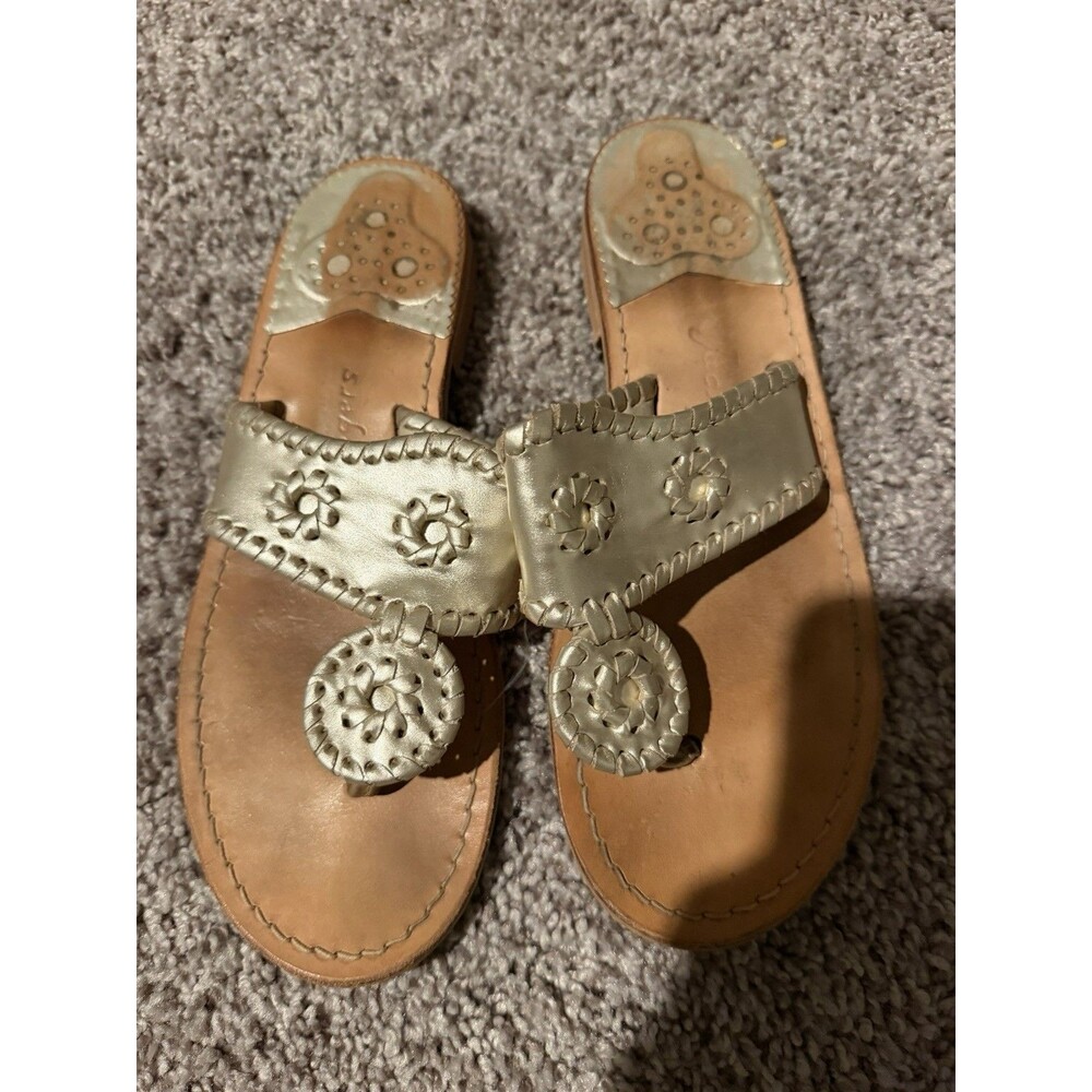 Jack Rogers Women's Gold Leather Sandals Size 7 - Picture 2 of 3